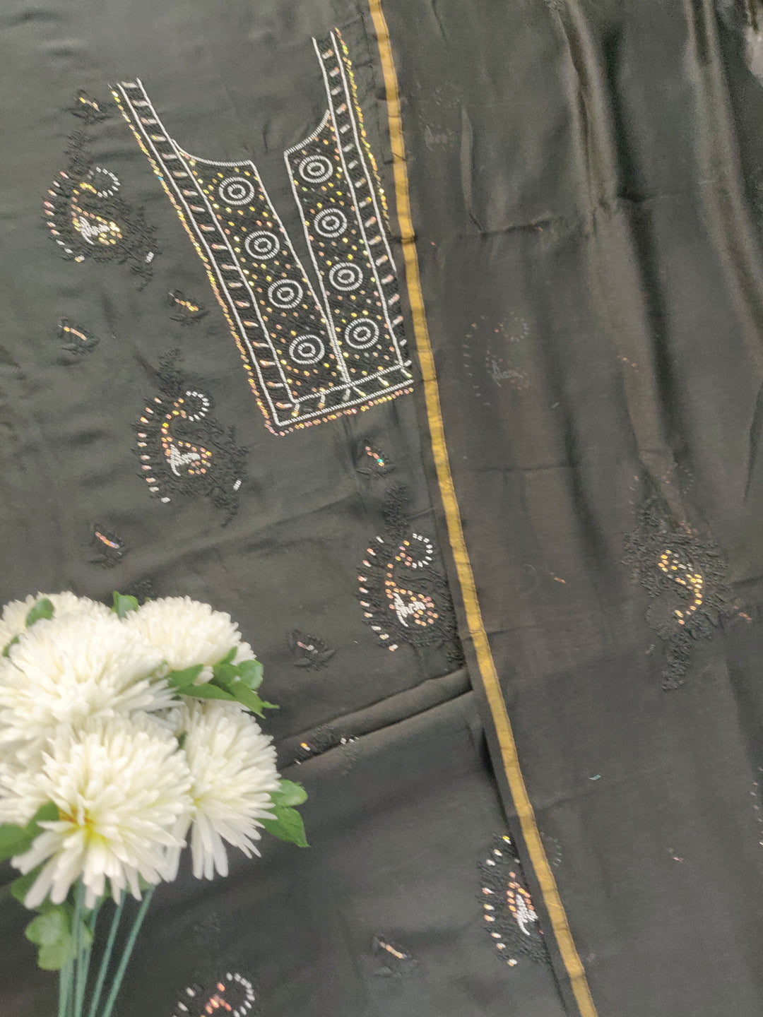 Black Chanderi Chikankari kurta Dupatta Fabric