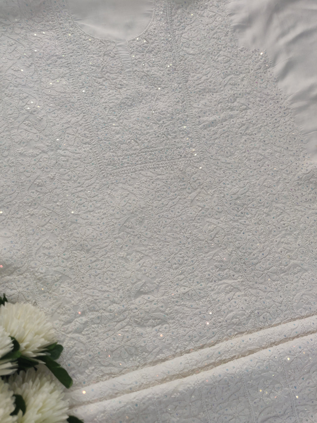 White Cotton Chikankari kurta Dupatta Fabric