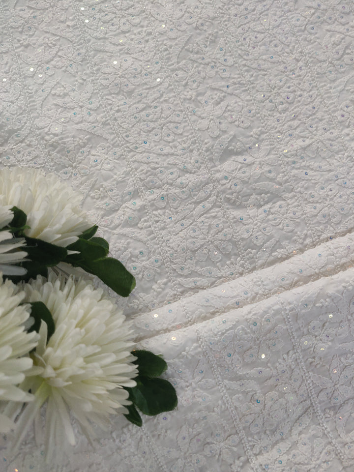 White Cotton Chikankari kurta Dupatta Fabric