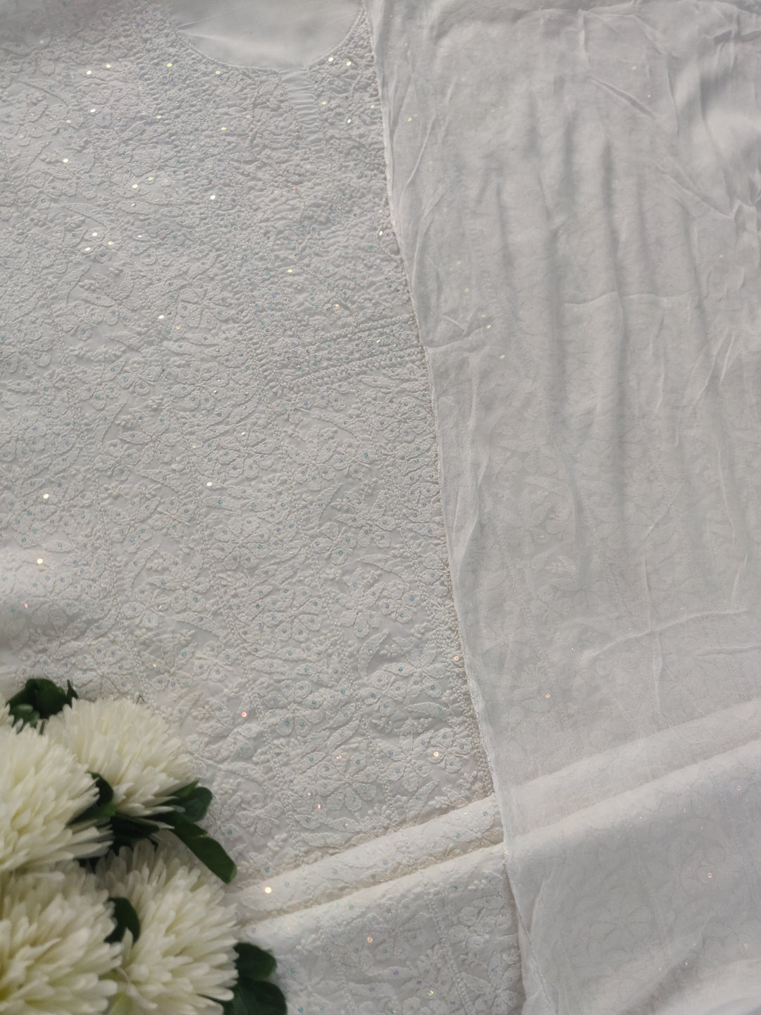 White Cotton Chikankari kurta Dupatta Fabric