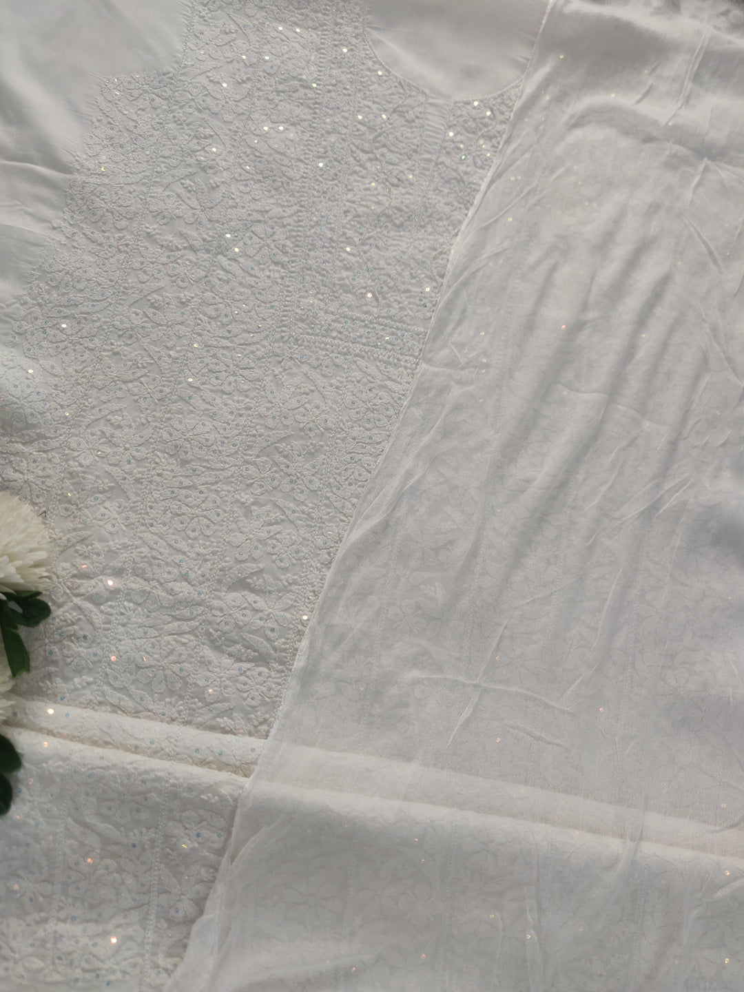 White Cotton Chikankari kurta Dupatta Fabric