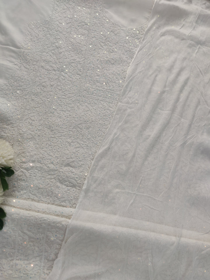White Cotton Chikankari kurta Dupatta Fabric