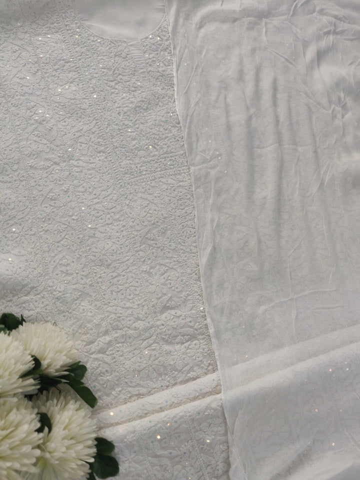 White Cotton Chikankari kurta Dupatta Fabric