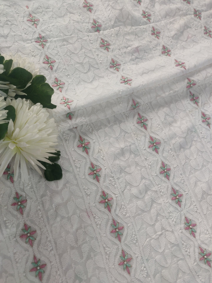 White Pure Georgette Chikankari kurta Dupatta Fabric