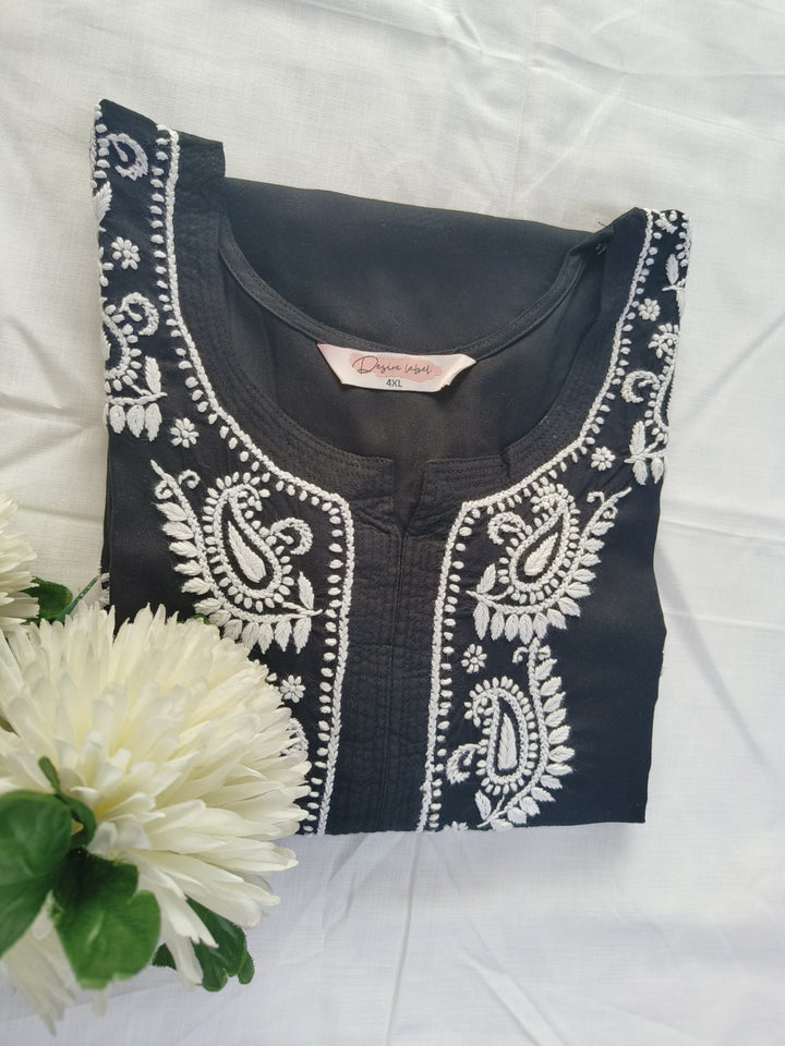 Black Rayon Chikankari Short kurta