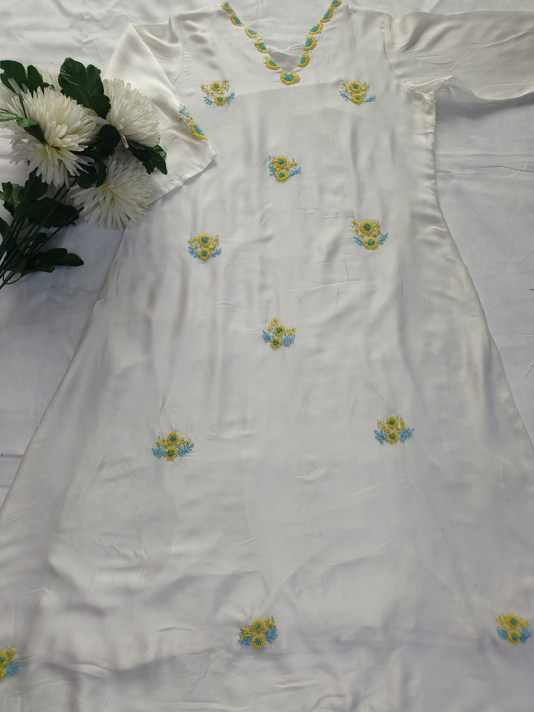 White Muslin Chikankari A-line Kurta