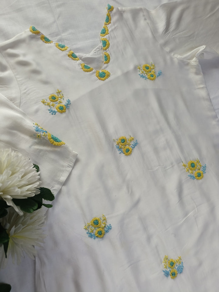 White Muslin Chikankari A-line Kurta