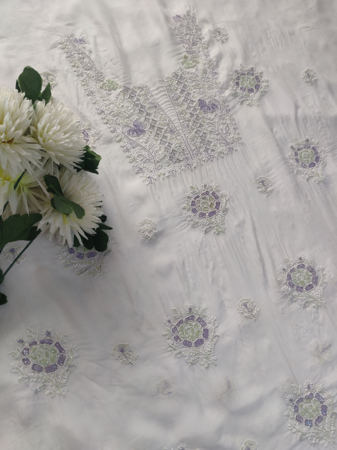 White Organza Chikankari kurta Dupatta Fabric