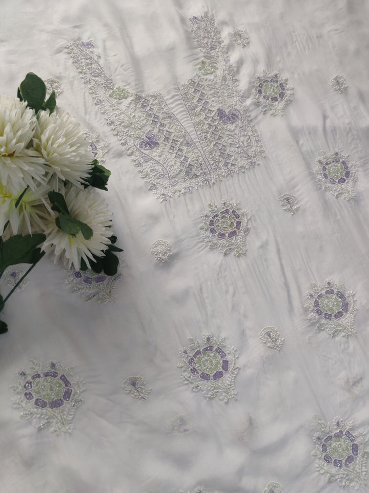 White Organza Chikankari kurta Dupatta Fabric