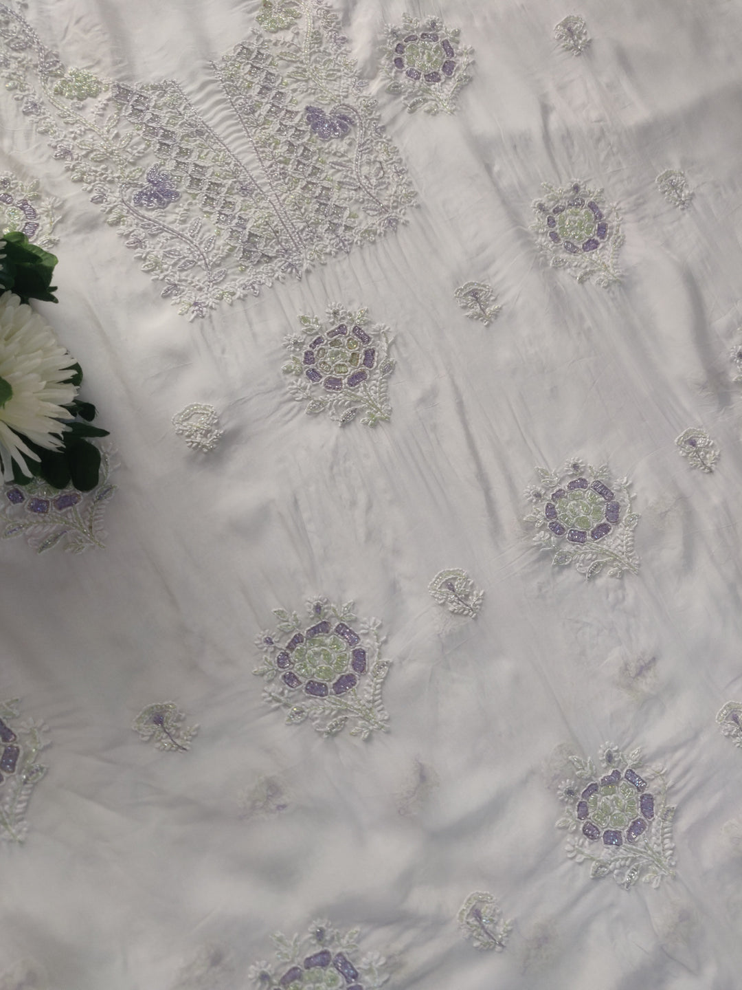 White Organza Chikankari kurta Dupatta Fabric