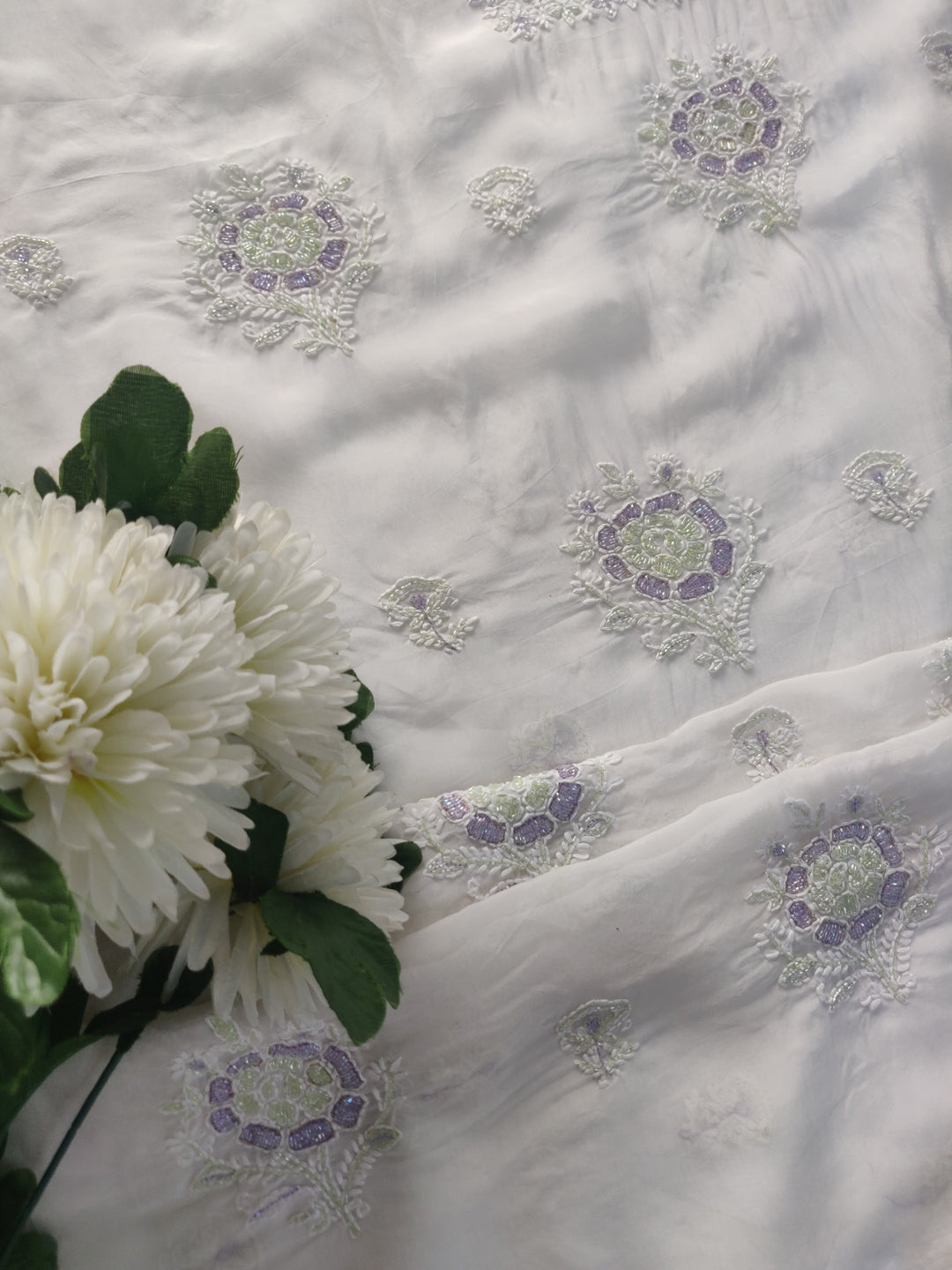 White Organza Chikankari kurta Dupatta Fabric