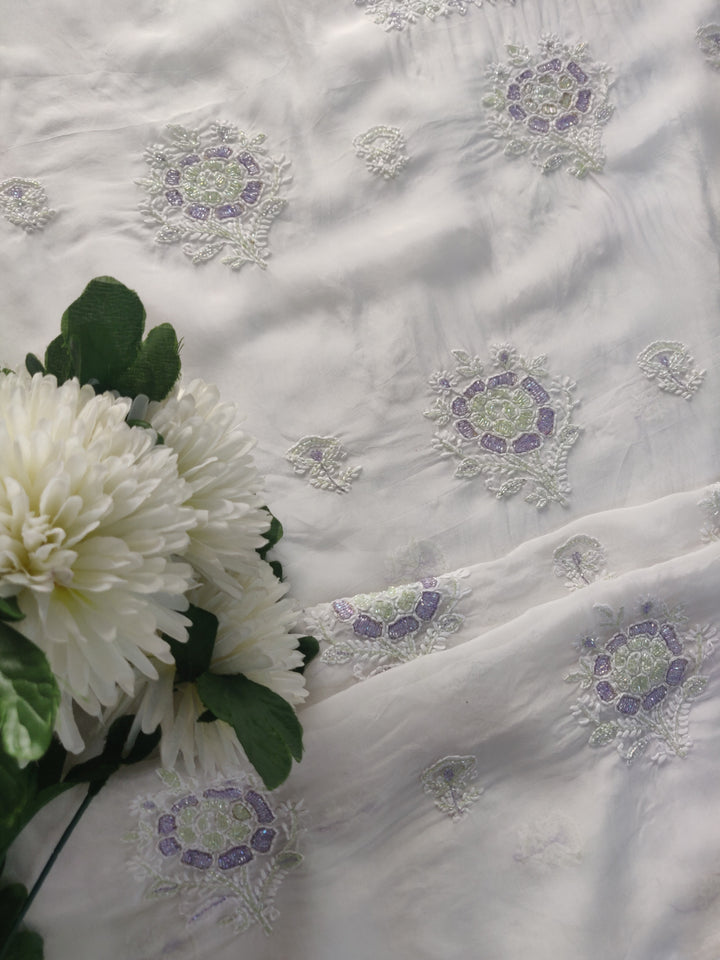 White Organza Chikankari kurta Dupatta Fabric