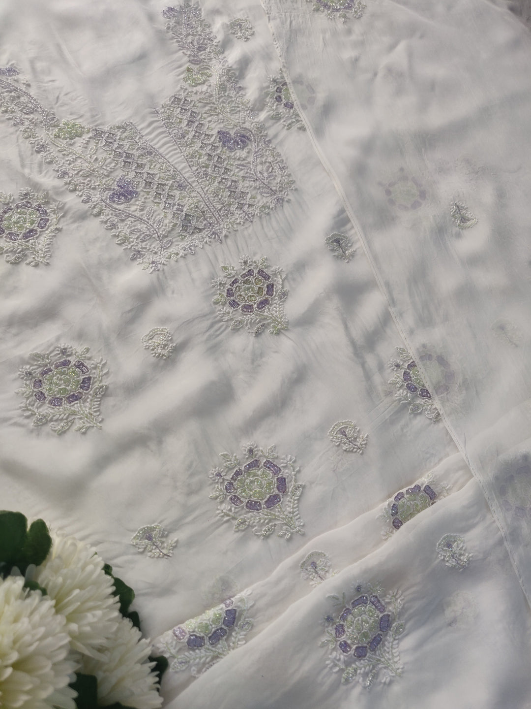White Organza Chikankari kurta Dupatta Fabric