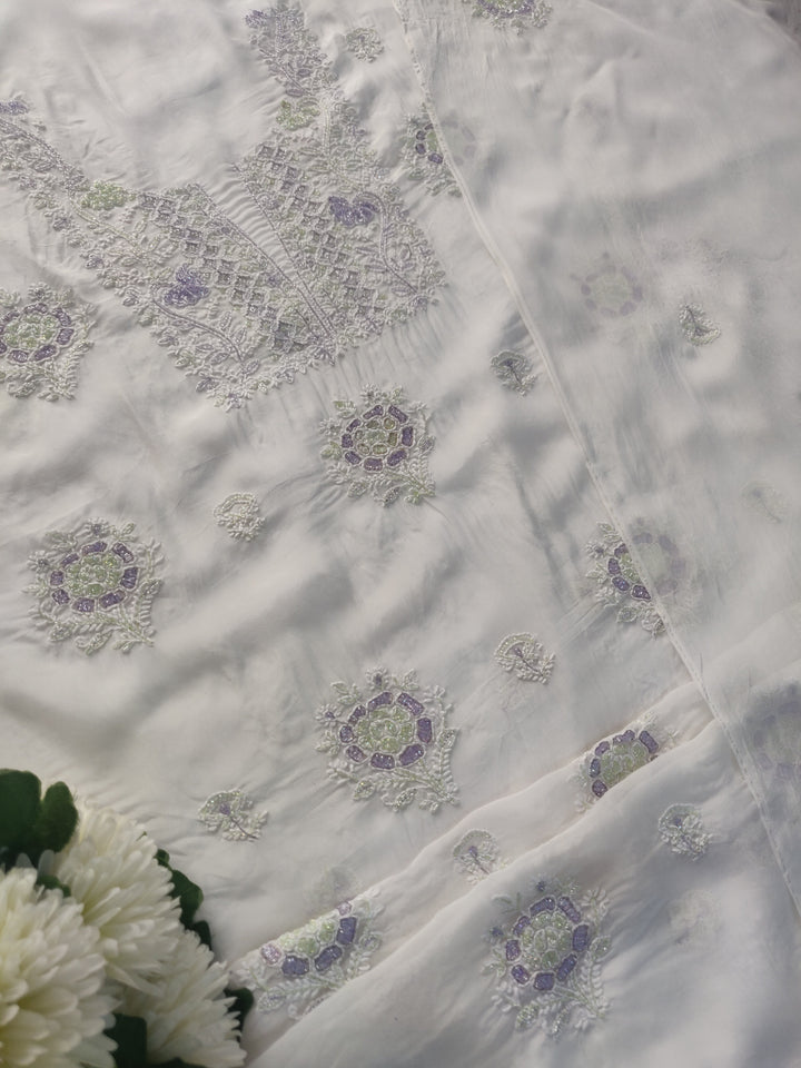 White Organza Chikankari kurta Dupatta Fabric