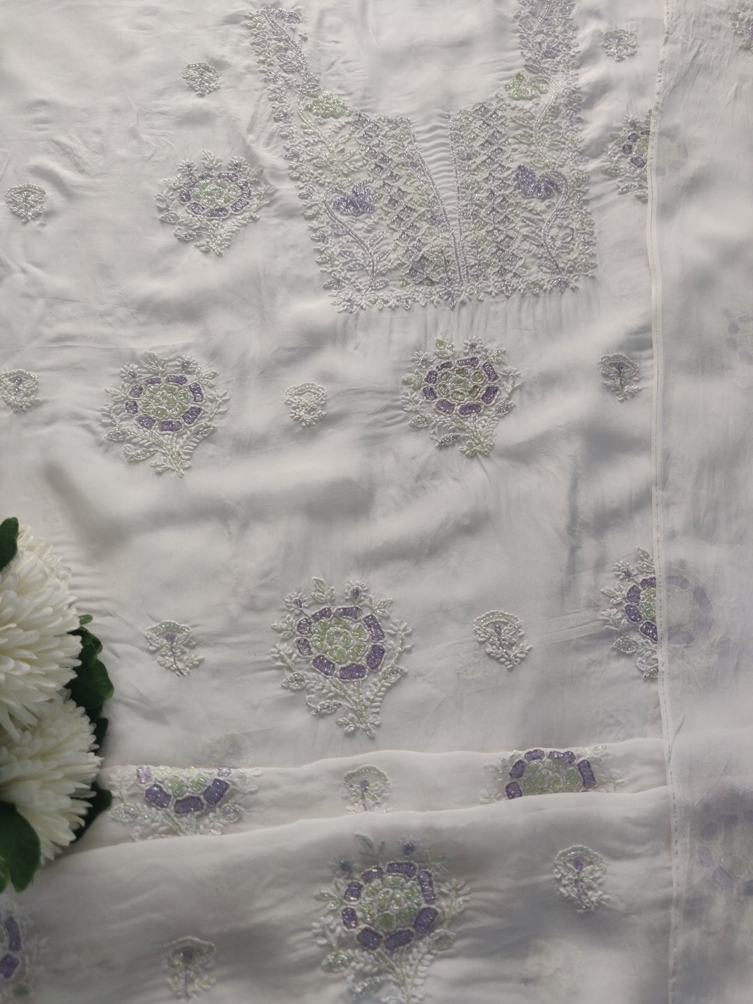 White Organza Chikankari kurta Dupatta Fabric