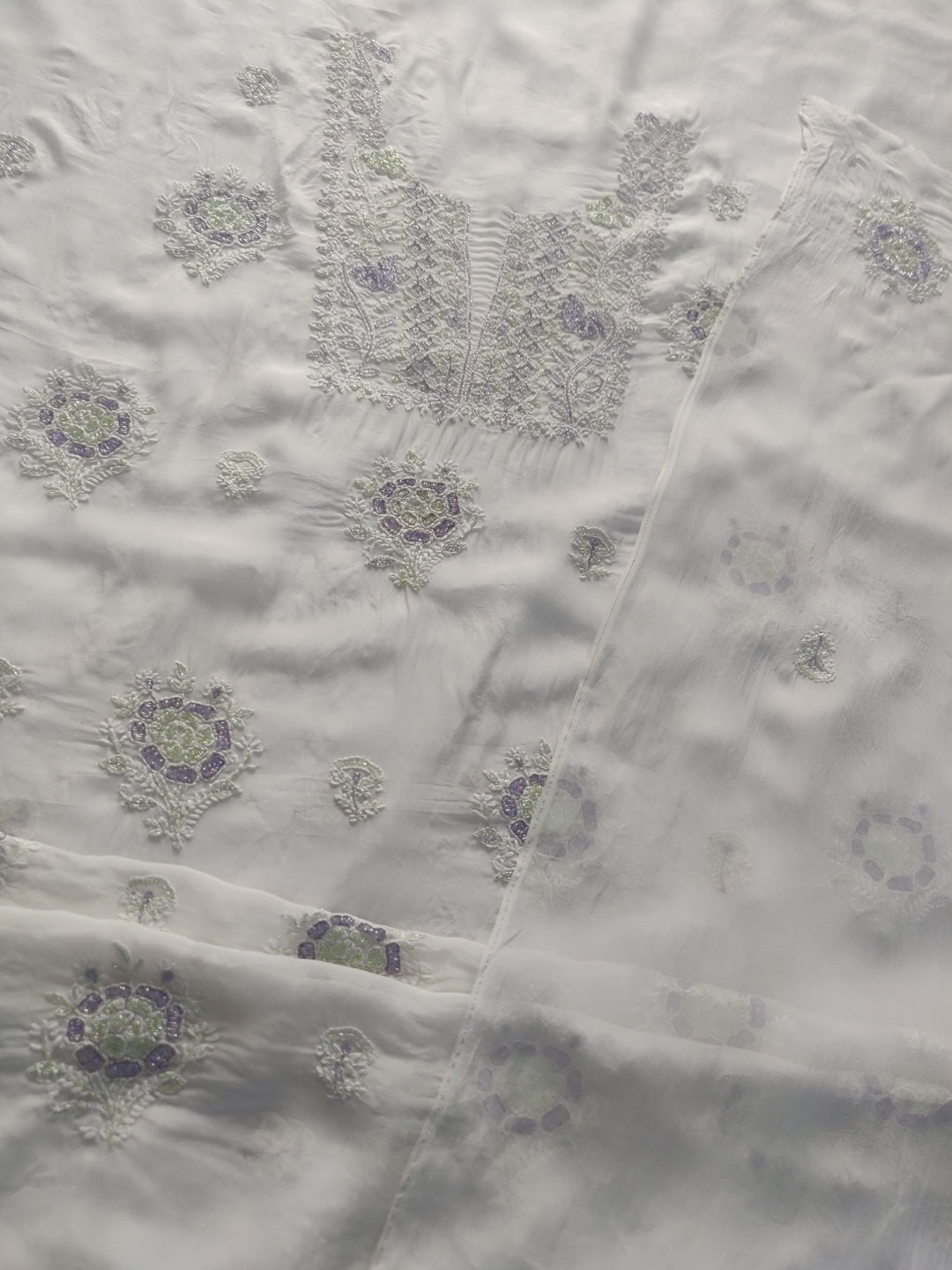 White Organza Chikankari kurta Dupatta Fabric