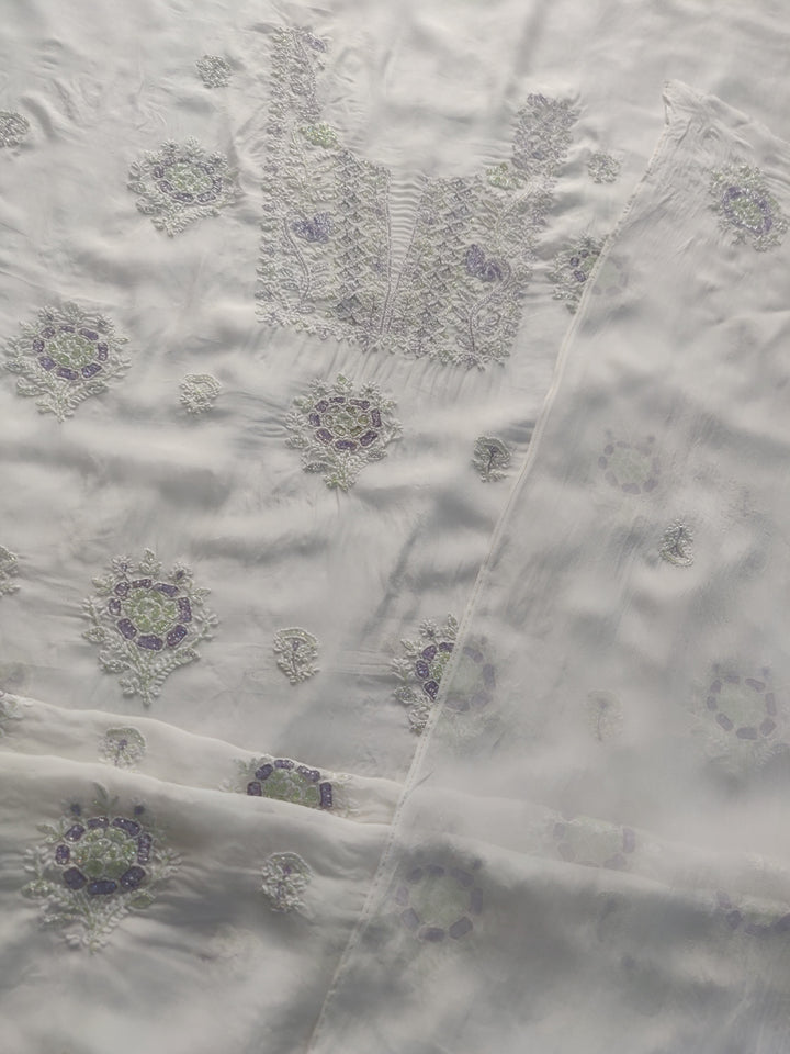 White Organza Chikankari kurta Dupatta Fabric