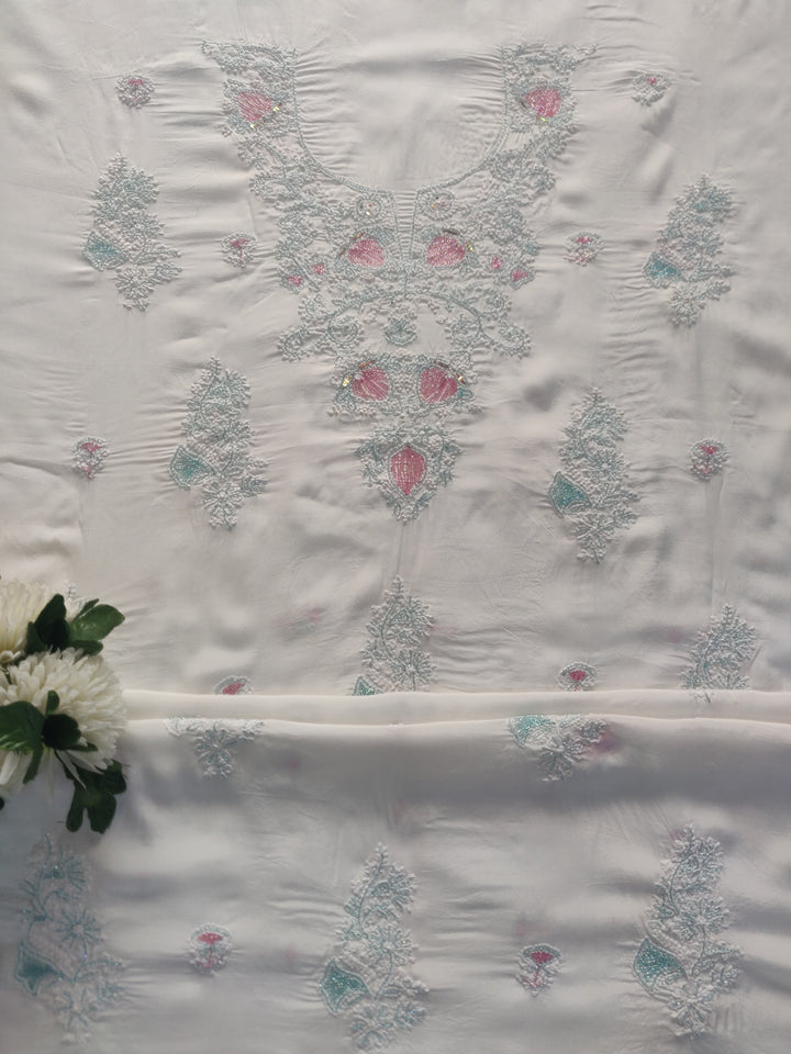 White Mul Chikankari kurta Dupatta Fabric