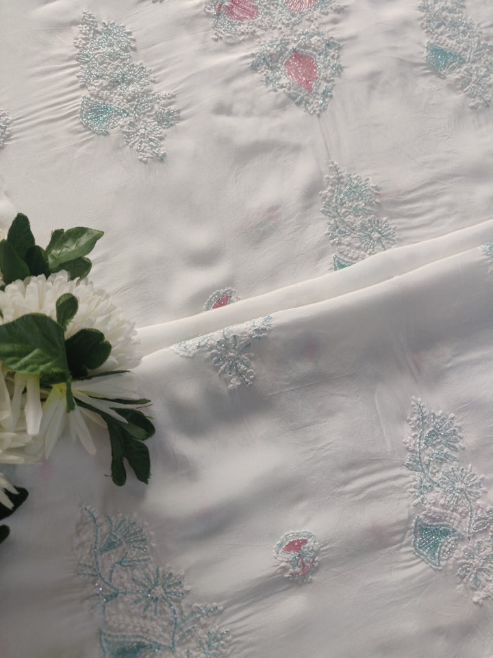 White Mul Chikankari kurta Dupatta Fabric