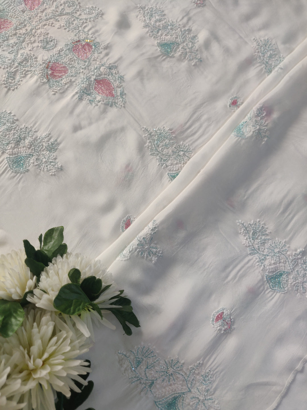 White Mul Chikankari kurta Dupatta Fabric