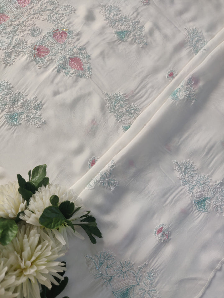 White Mul Chikankari kurta Dupatta Fabric