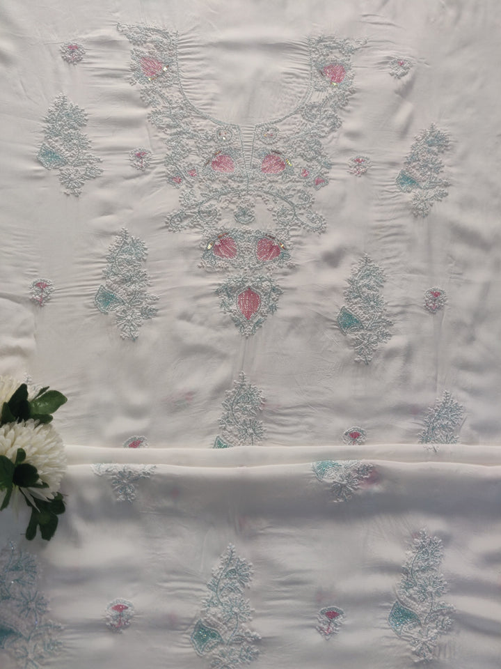 White Mul Chikankari kurta Dupatta Fabric