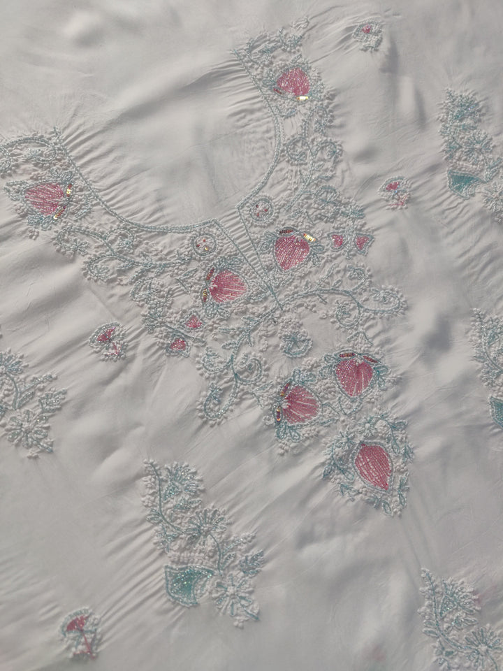 White Mul Chikankari kurta Dupatta Fabric