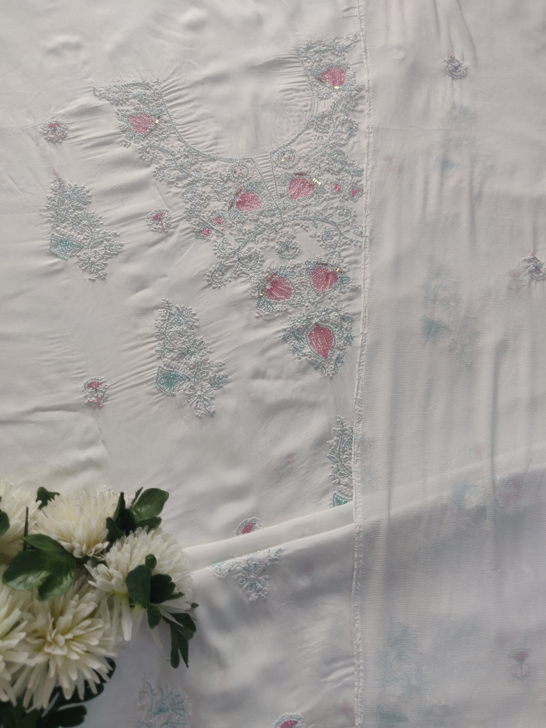 White Mul Chikankari kurta Dupatta Fabric