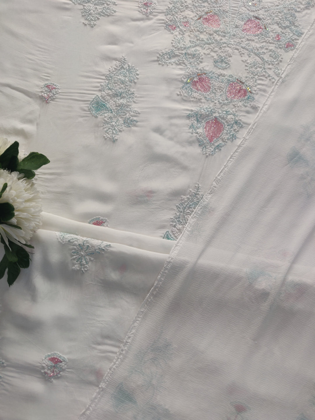 White Mul Chikankari kurta Dupatta Fabric