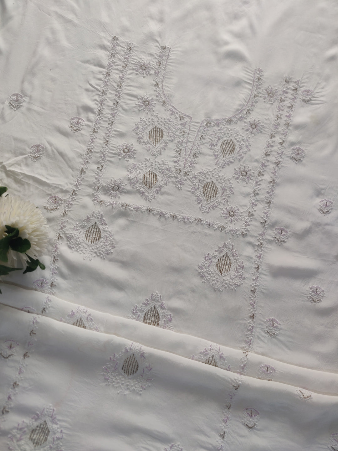 White Mul Chikankari kurta Dupatta Fabric