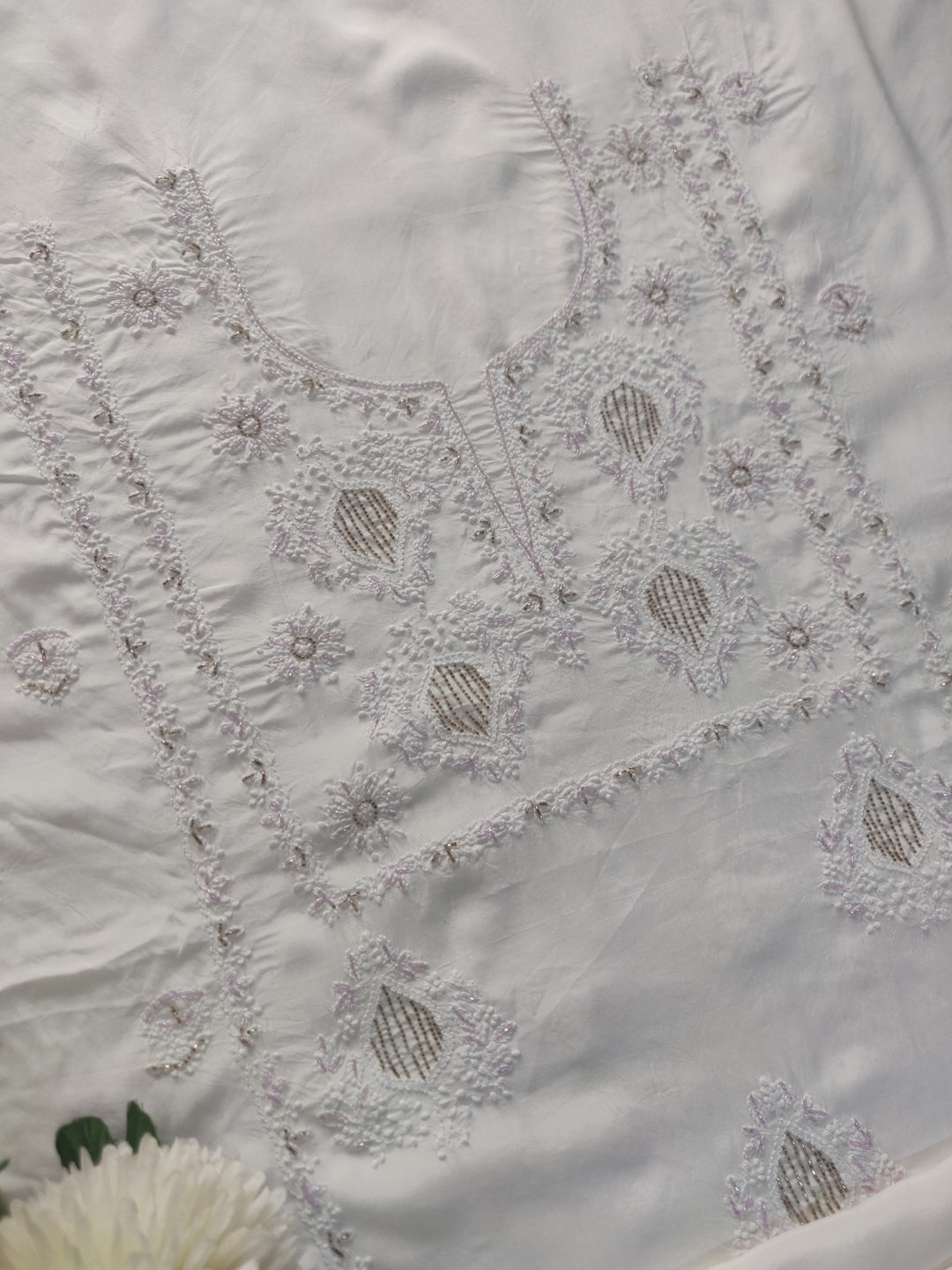 White Mul Chikankari kurta Dupatta Fabric