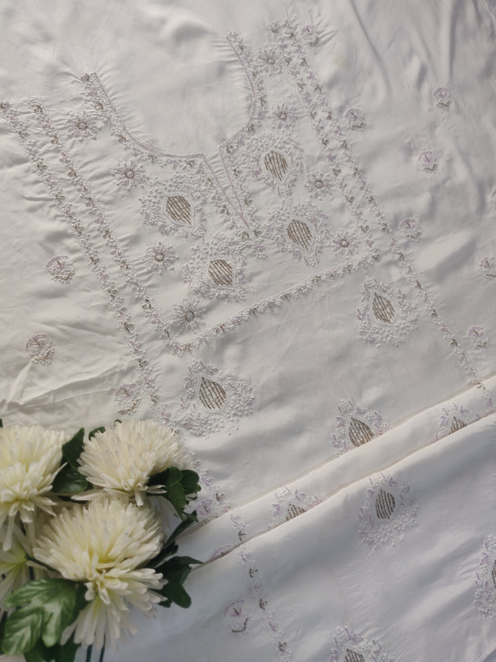 White Mul Chikankari kurta Dupatta Fabric