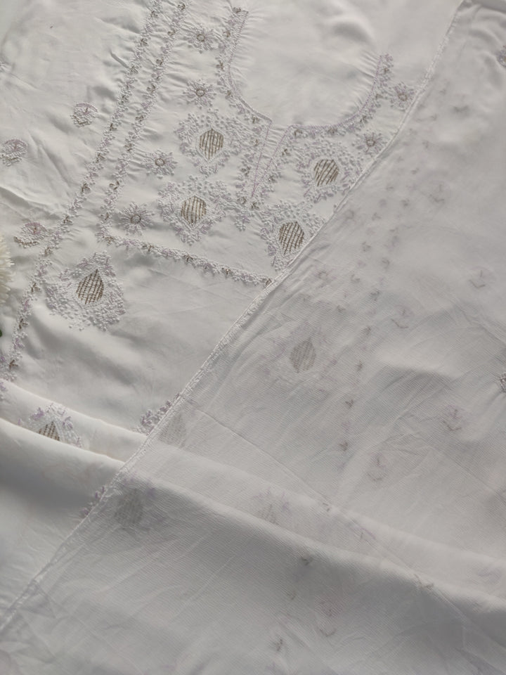 White Mul Chikankari kurta Dupatta Fabric