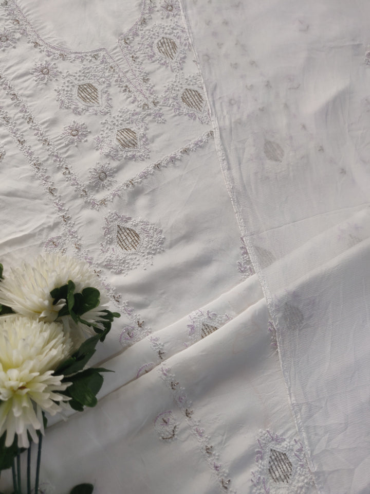 White Mul Chikankari kurta Dupatta Fabric