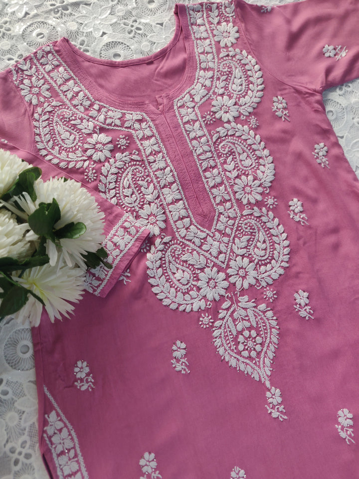 Onion Pink Rayon Chikankari Set