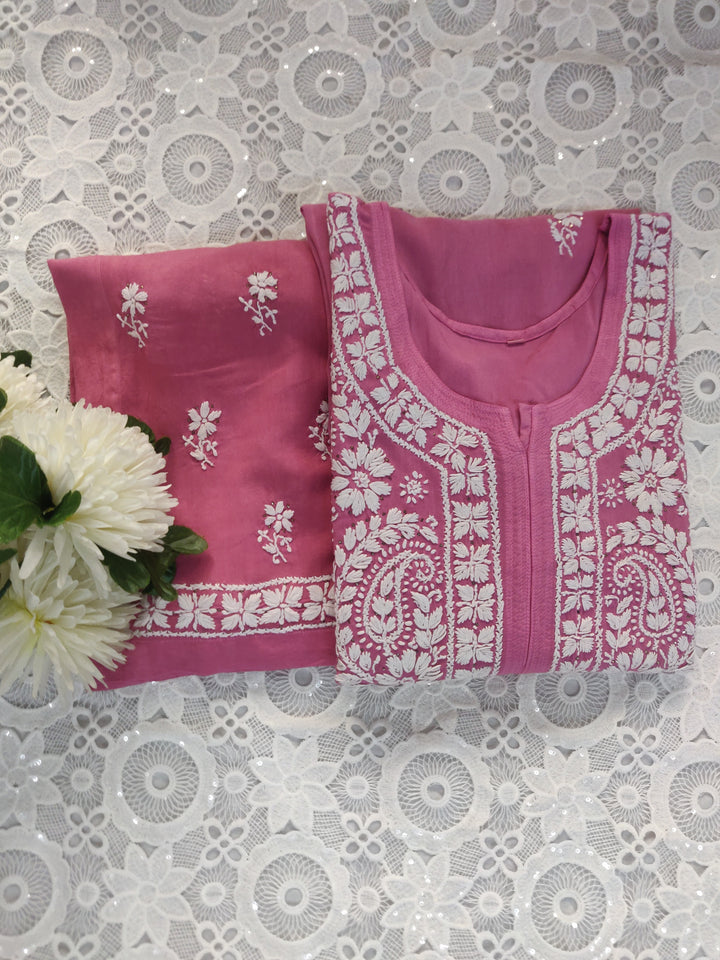 Onion Pink Rayon Chikankari Set