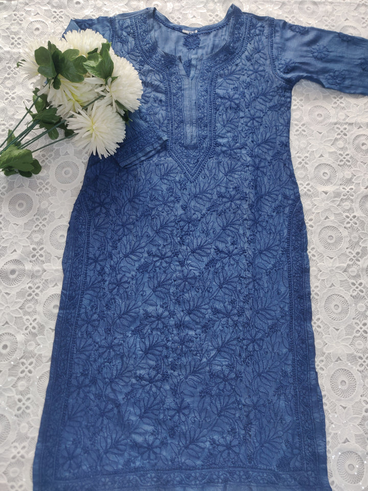 Navy Blue Silk Chikankari kurta