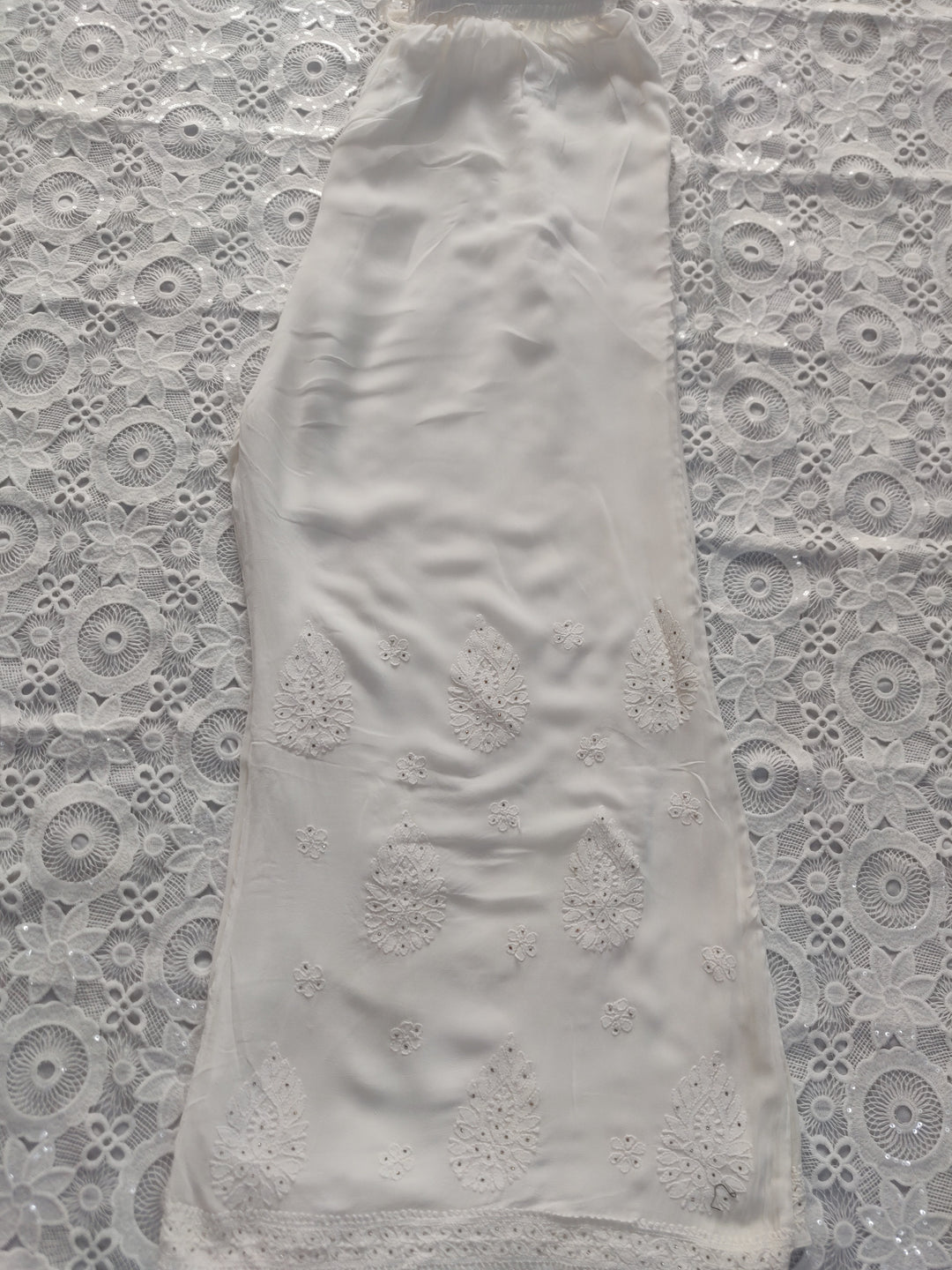 White Pure Georgette Chikankari Plazzo