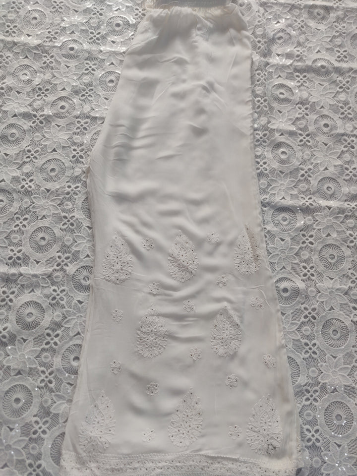 White Pure Georgette Chikankari Plazzo