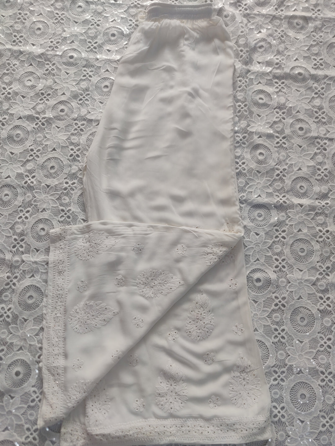 White Pure Georgette Chikankari Plazzo