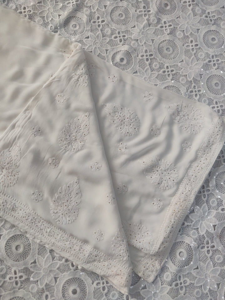 White Pure Georgette Chikankari Plazzo