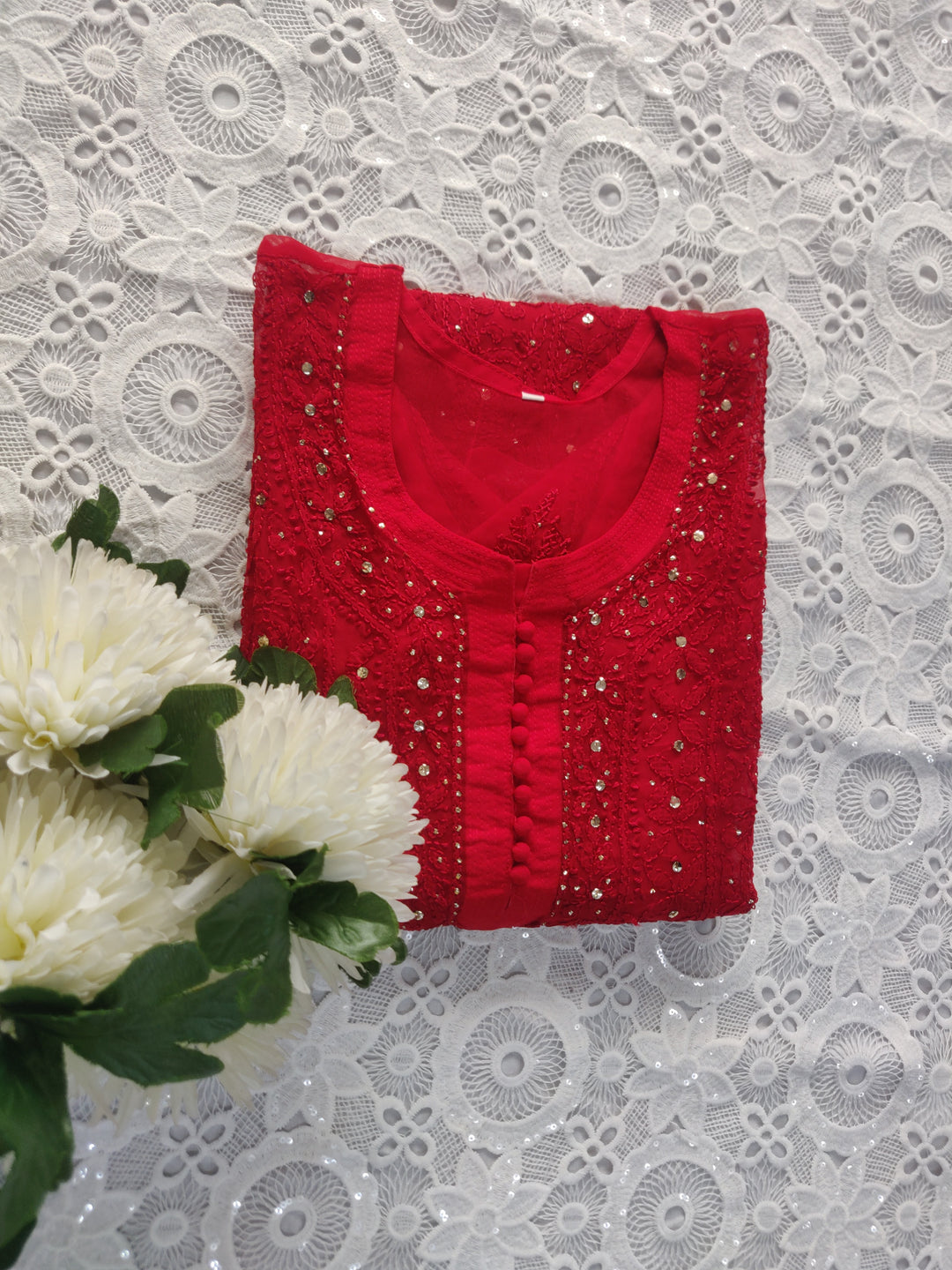 Red Georgette Chikankari kurta