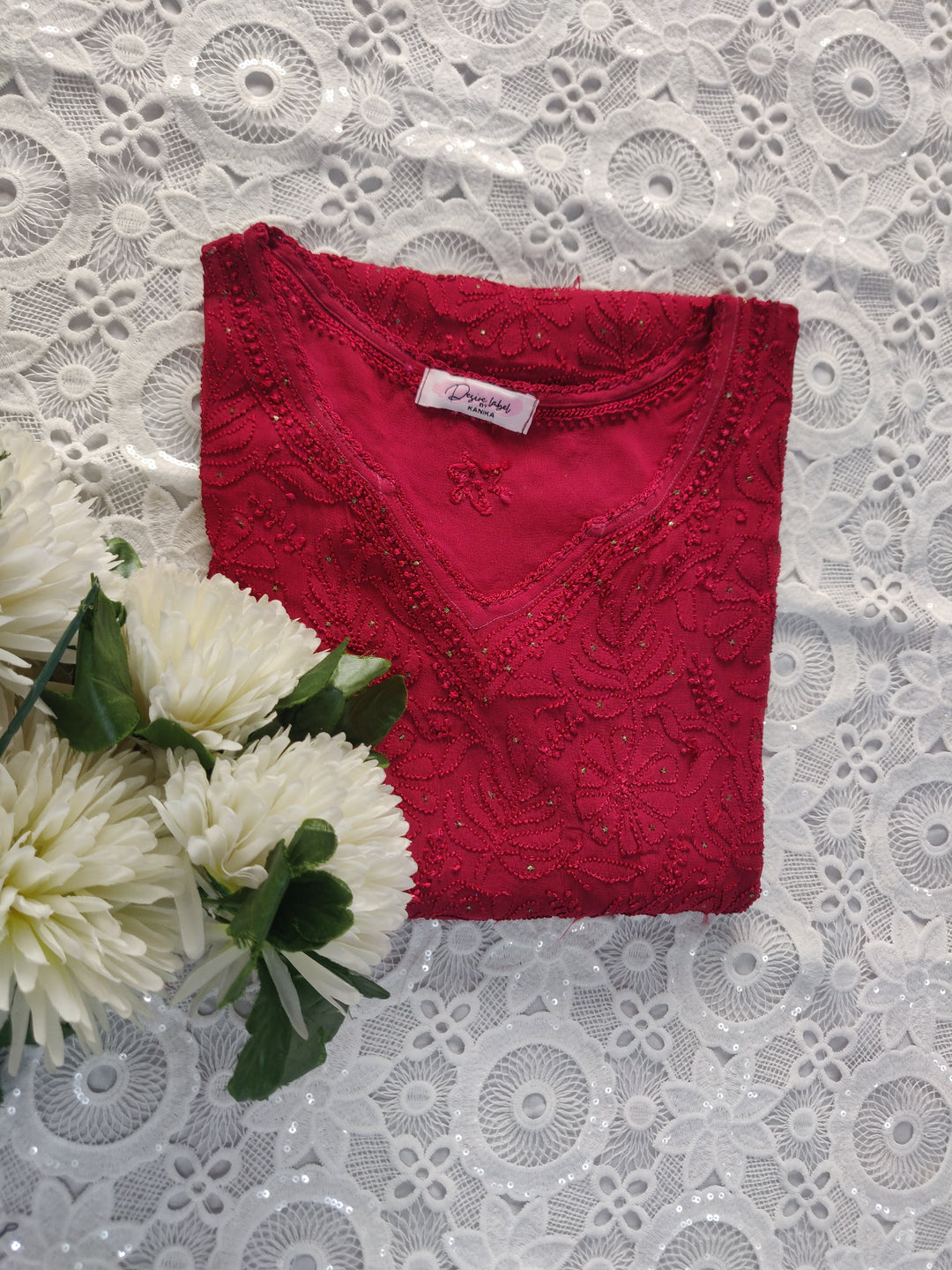 Maroon Pure Georgette Chikankari Short kurta