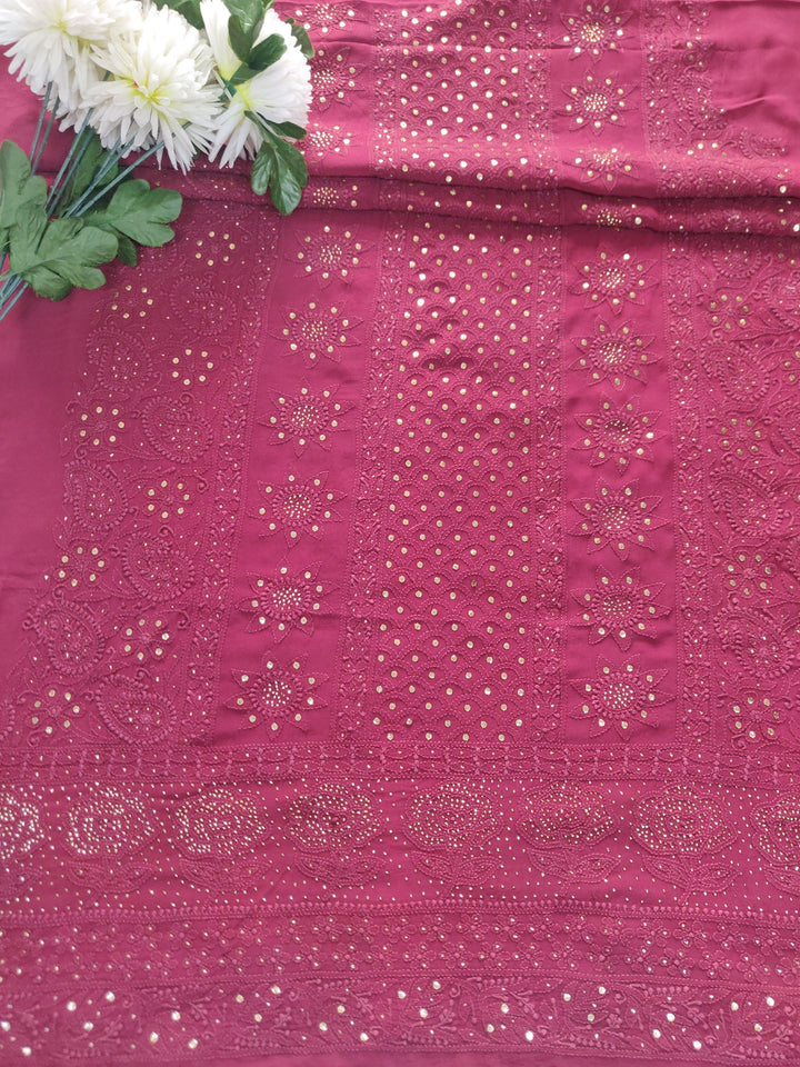 Maroon Pure Georgette Chikankari kurta Fabric