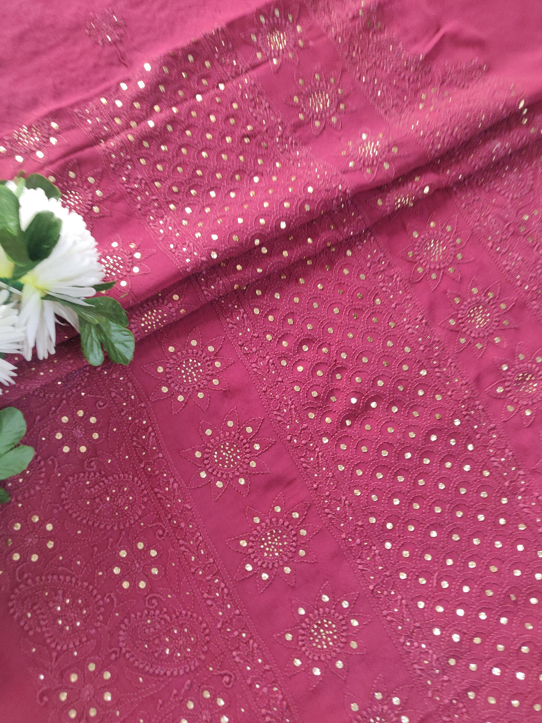 Maroon Pure Georgette Chikankari kurta Fabric