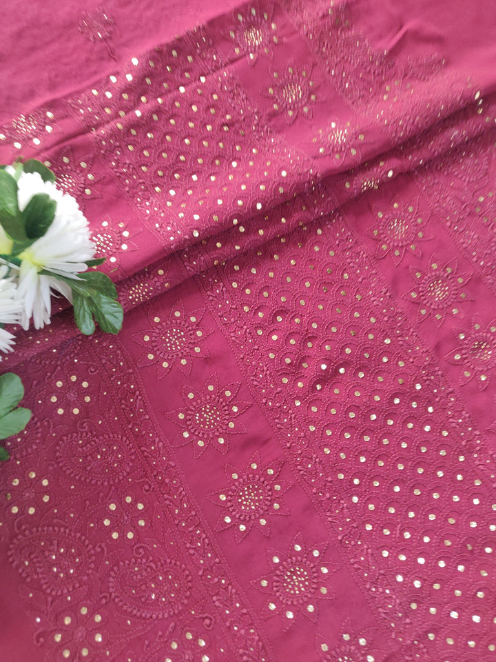Maroon Pure Georgette Chikankari kurta Fabric