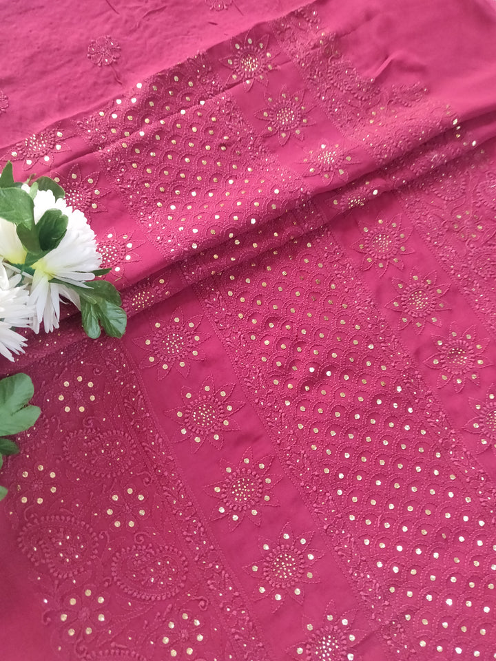 Maroon Pure Georgette Chikankari kurta Fabric