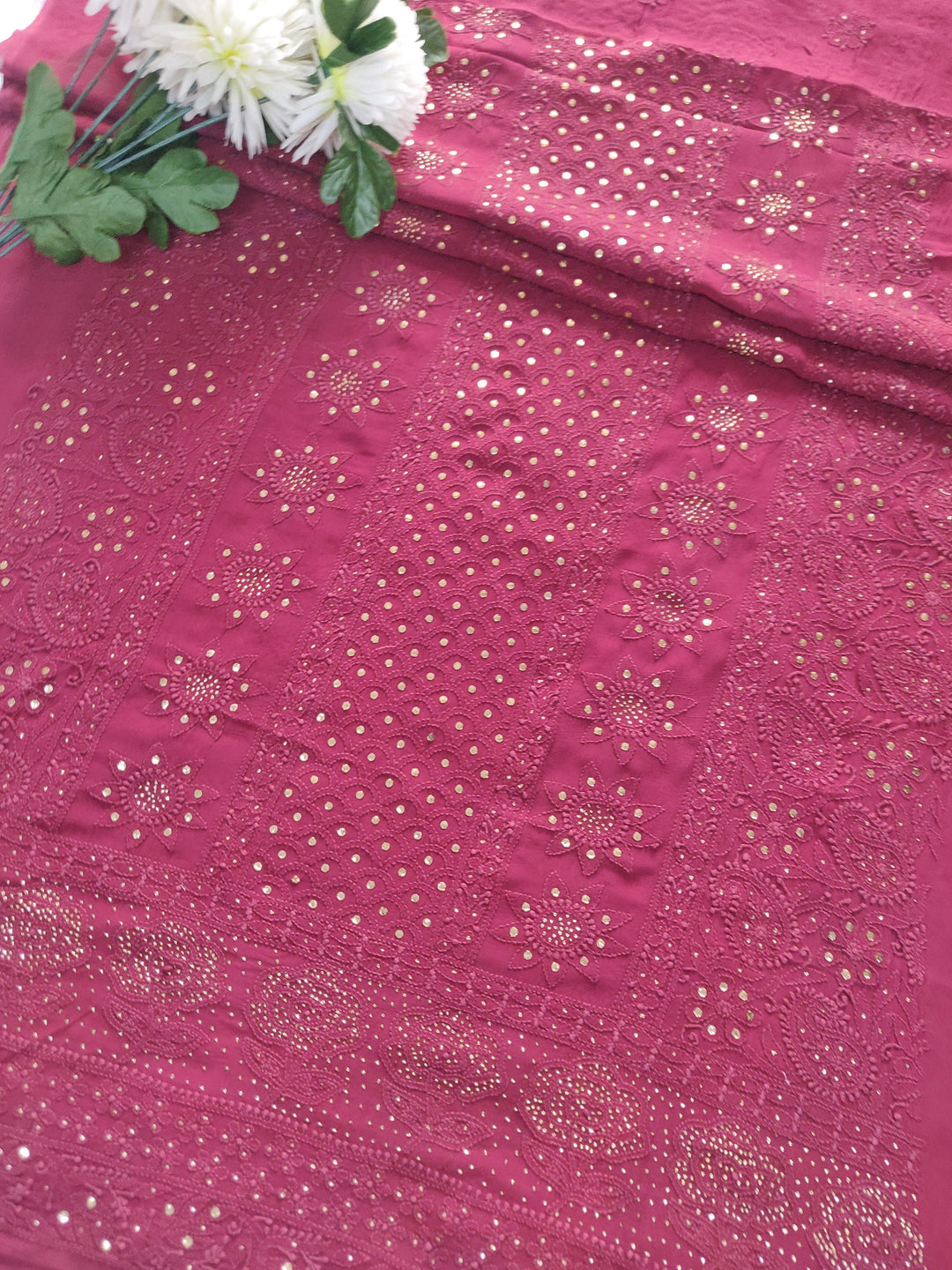 Maroon Pure Georgette Chikankari kurta Fabric