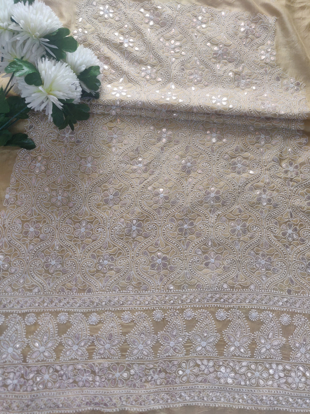 Lemon Yellow Chanderi Chikankari kurta Fabric