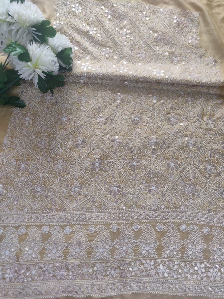Lemon Yellow Chanderi Chikankari kurta Fabric